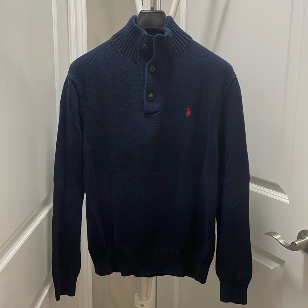 Men's Navy Sweater with Button Collar